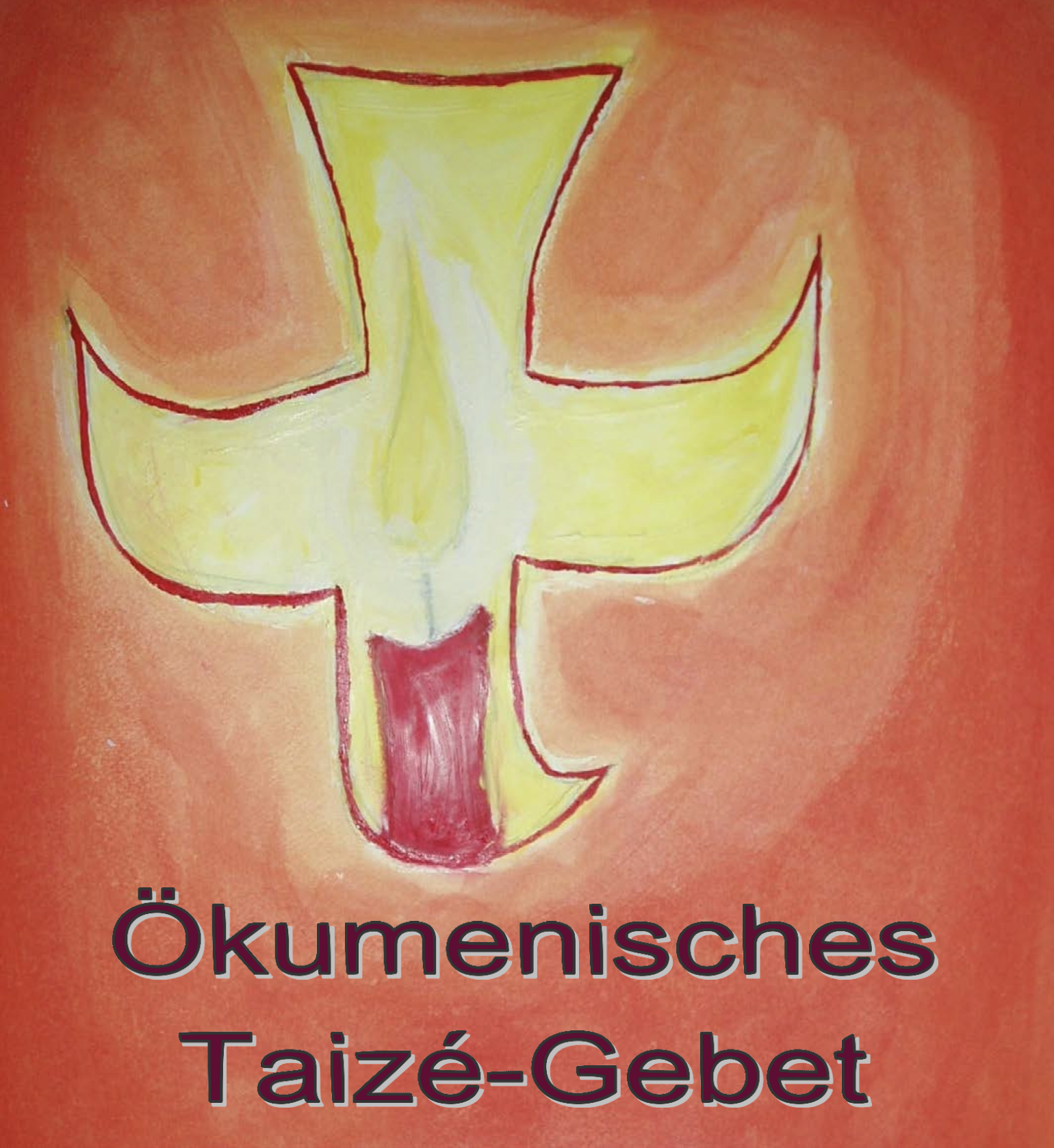 gemalte Taube mit Kerze auf orangenem Grund